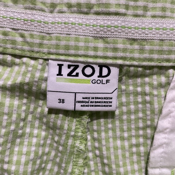 Izod Golf Shorts Straight Fit Tag 38 Measure Green White Gingham‎ Check - Picture 3 of 6